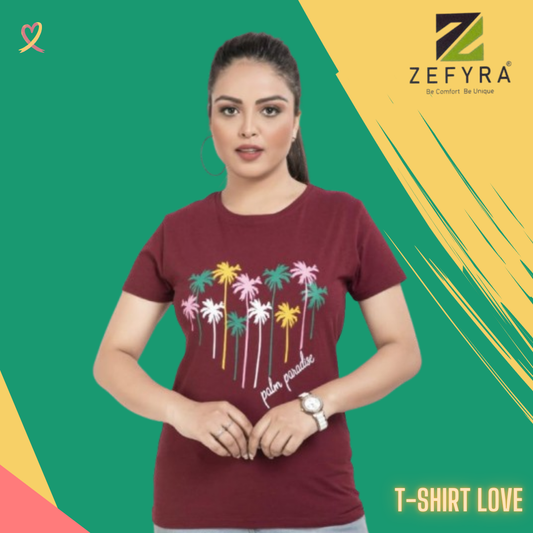 WOMENS LYCRA COCO TREE PRINTED T-SHIRTS ( 25 PIECE PACK )