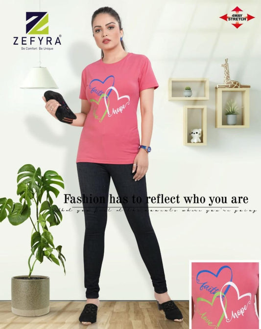 WOMENS LYCRA HEART SHAPE PRINTED T-SHIRTS ( 25 PIECE PACK )